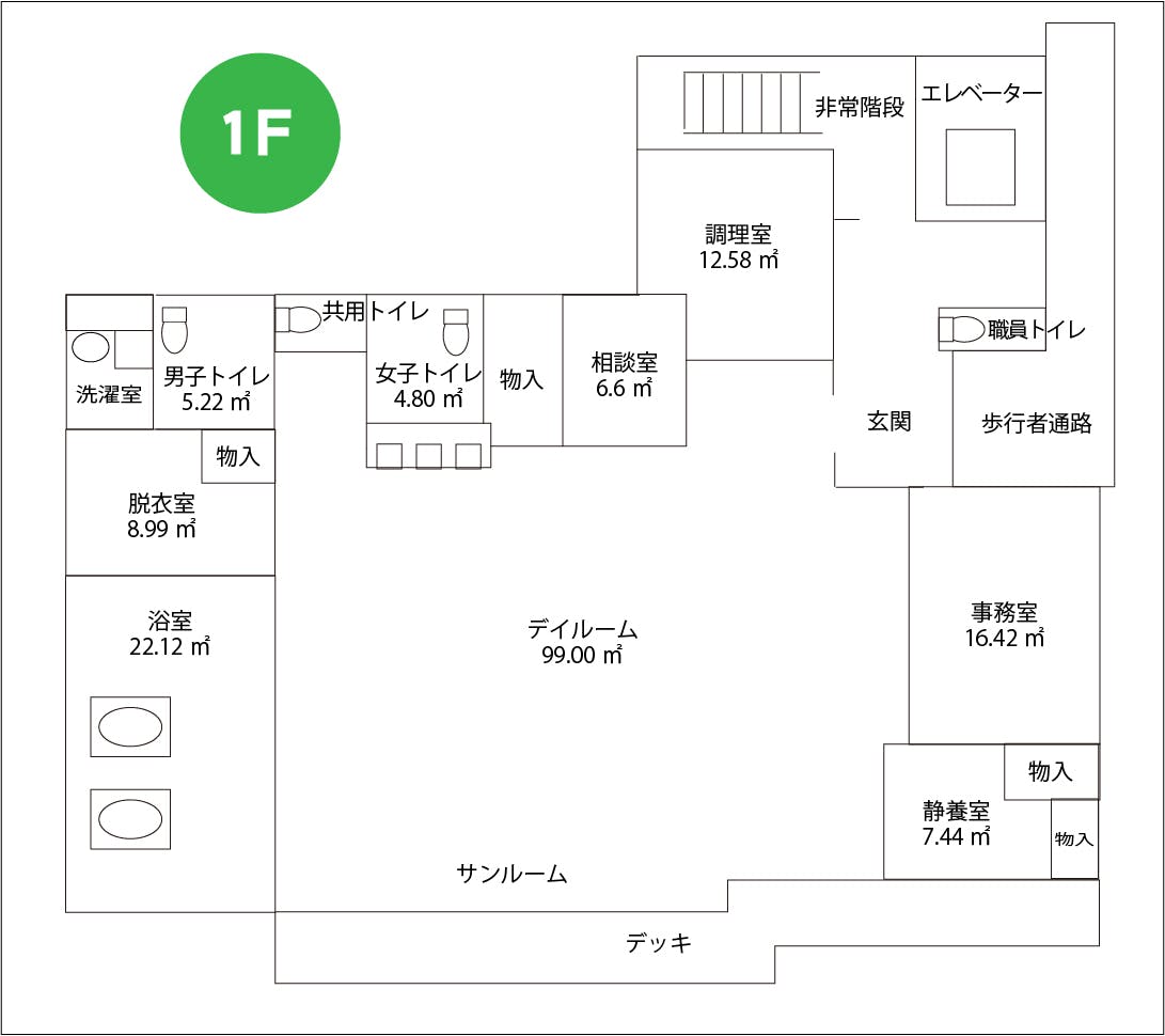 デイサービス・高齢者向け住宅こだまの杜 間取図